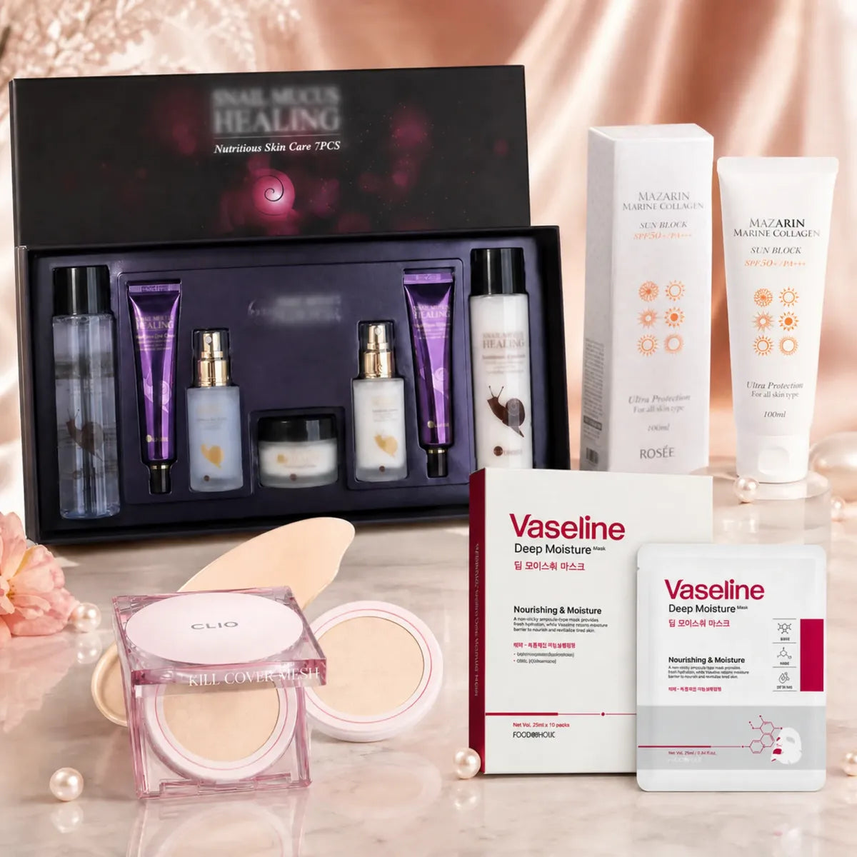 Combo K-beauty: Clio Cushion+skincare Caracol+protector Sol
